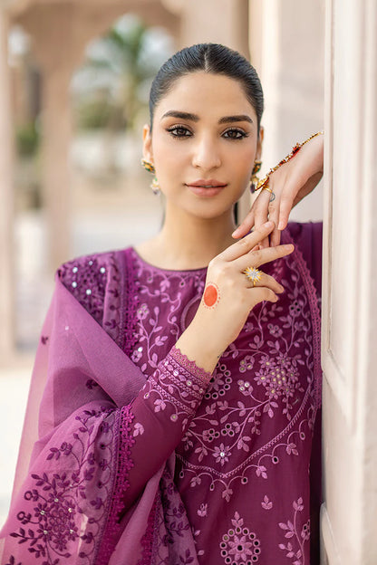 Cross Stitch Embroidered Lawn Suits Unstitched 3 Piece CS23EL 10 Bristol Mauve - Eid Collection Brand Mafia by Zonash