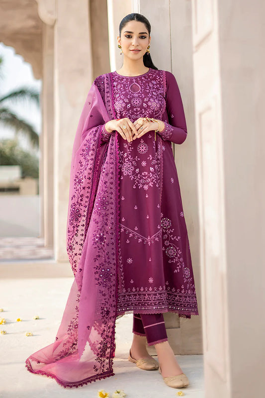 Cross Stitch Embroidered Lawn Suits Unstitched 3 Piece CS23EL 10 Bristol Mauve - Eid Collection Brand Mafia by Zonash