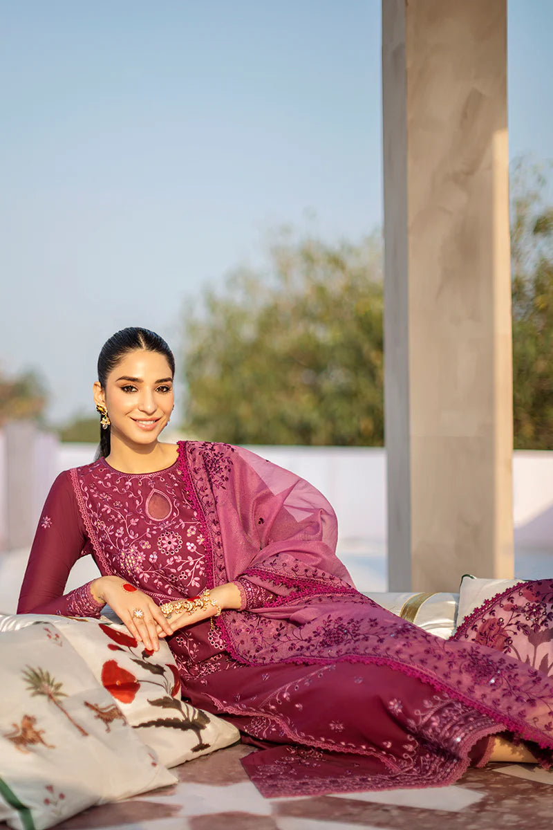 Cross Stitch Embroidered Lawn Suits Unstitched 3 Piece CS23EL 10 Bristol Mauve - Eid Collection Brand Mafia by Zonash