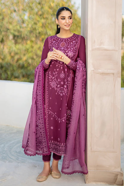 Cross Stitch Embroidered Lawn Suits Unstitched 3 Piece CS23EL 10 Bristol Mauve - Eid Collection Brand Mafia by Zonash