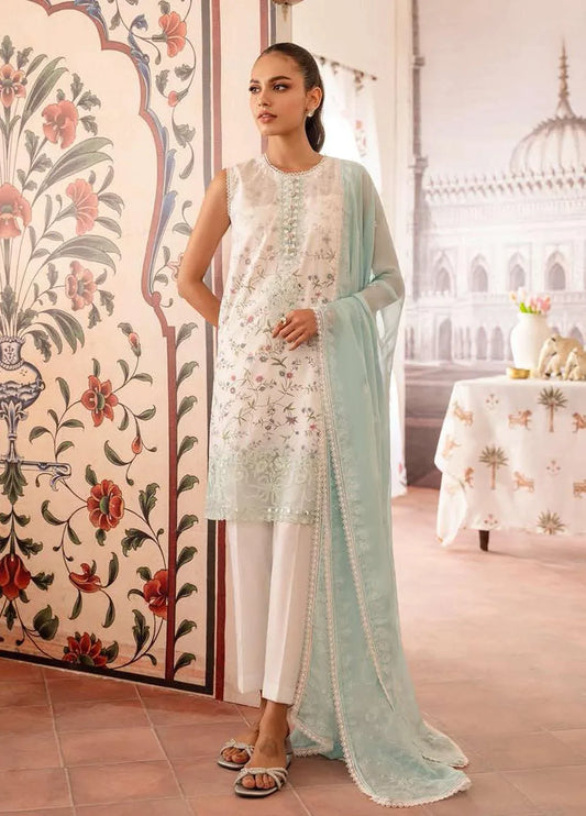 Cross Stitch Embroidered Lawn Suits Unstitched 3 Piece CS23EL 22 Pearl White - Eid Collection Brand Mafia by Zonash