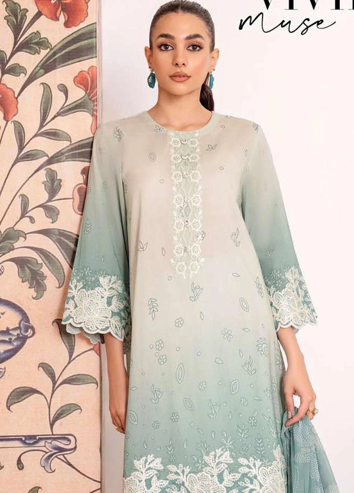 Cross Stitch Embroidered Lawn Suits Unstitched 3 Piece CS23EL 25 Vivid Muse - Eid Collection Brand Mafia by Zonash